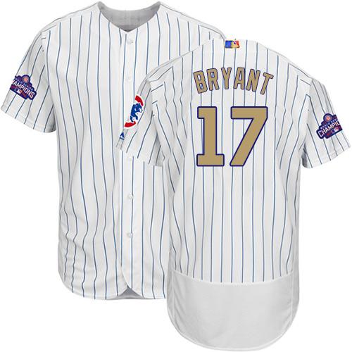 Cubs #17 Kris Bryant White(Blue Strip) Flexbase Authentic Gold Program Stitched MLB Jersey